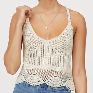 H&M NWOT Cotton Crochet Sleeveless Scalloped Trim Camisole Top Tank Beige M
